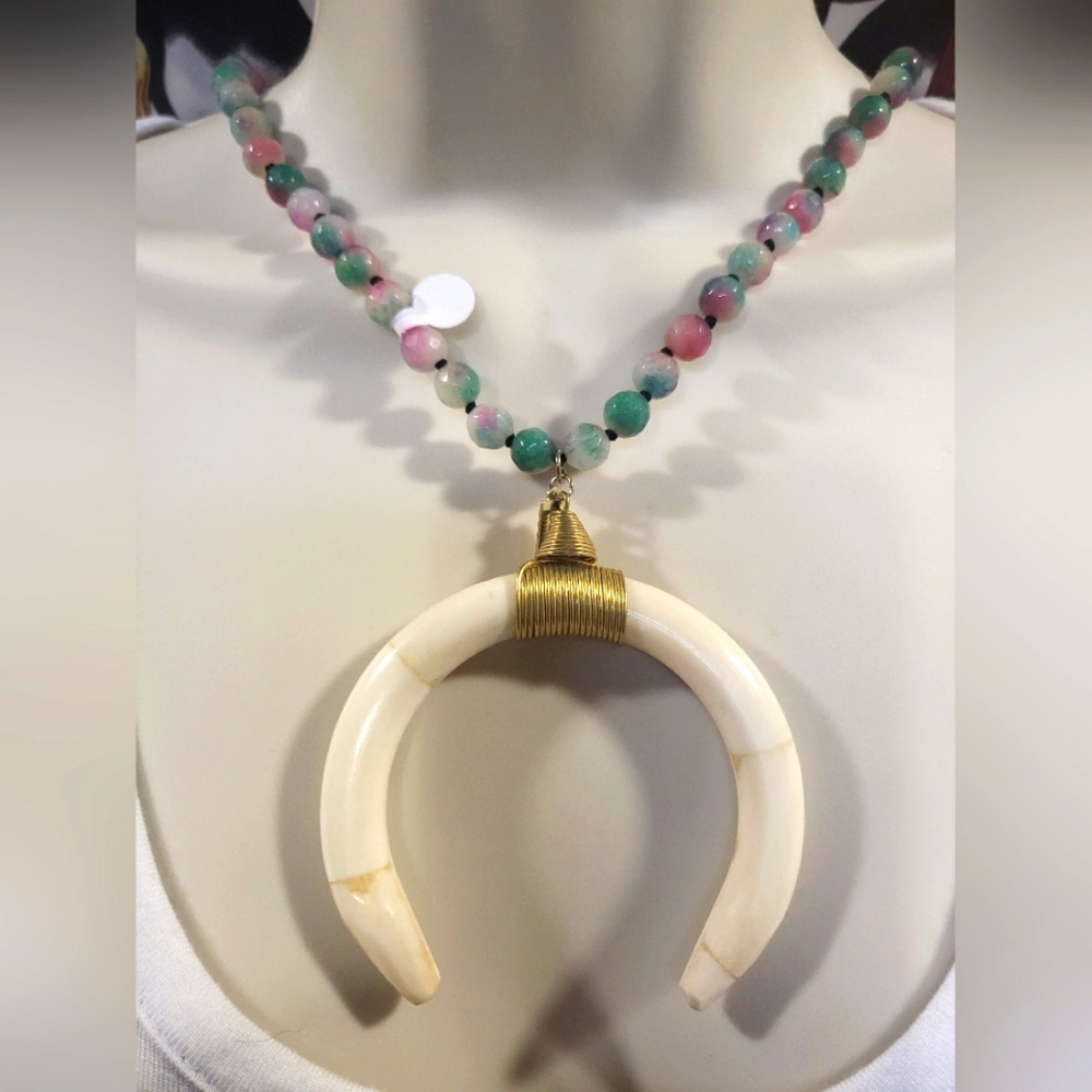 Bohemian Beaded Horn Pendant